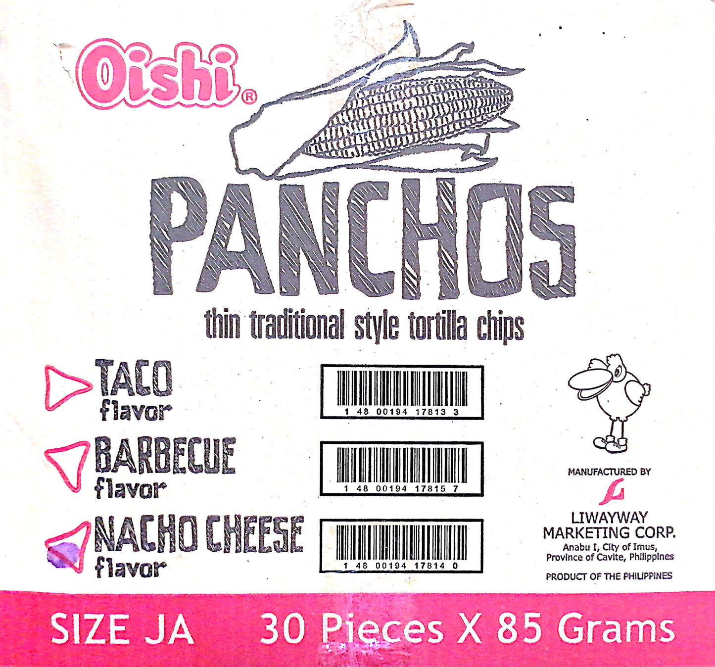 OISHI PANCHOS TORTILLA CHIPS NACHO CHEESE FLAVOR 30/85G
