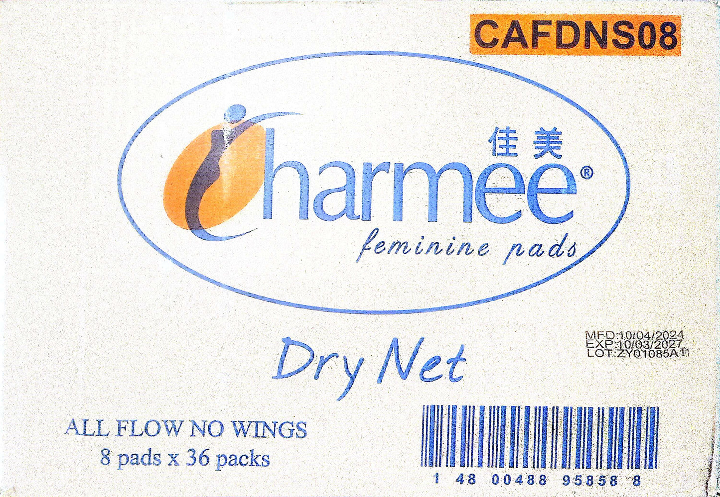 CHARMEE ALL FLOW DRY NET NO WINGS 36PACKS/8PADS CODE: CAFDNS08
