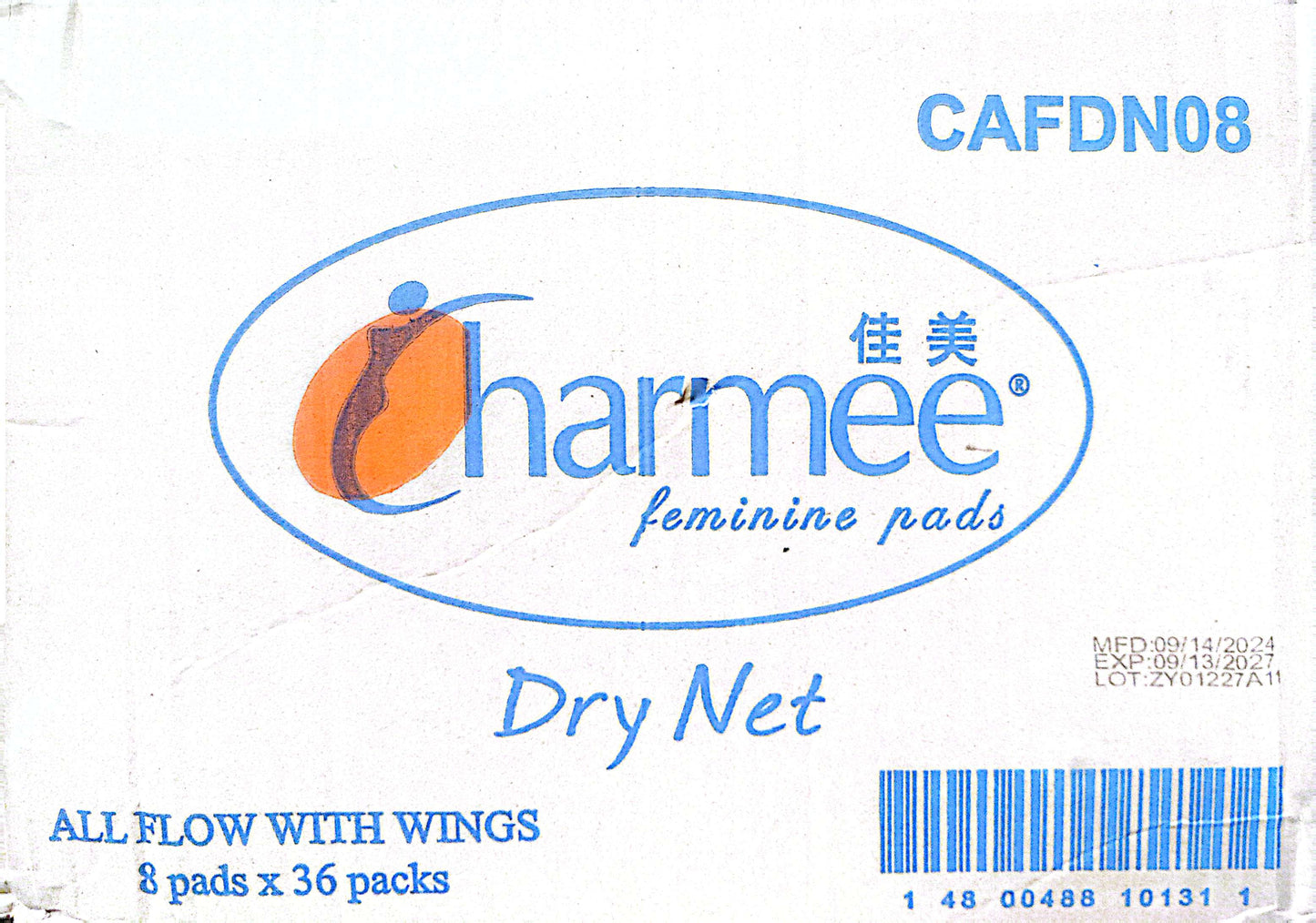 CHARMEE ALL FLOW DRY NET W/ WINGS 36PACKS/8PADS CODE: CAFDN08