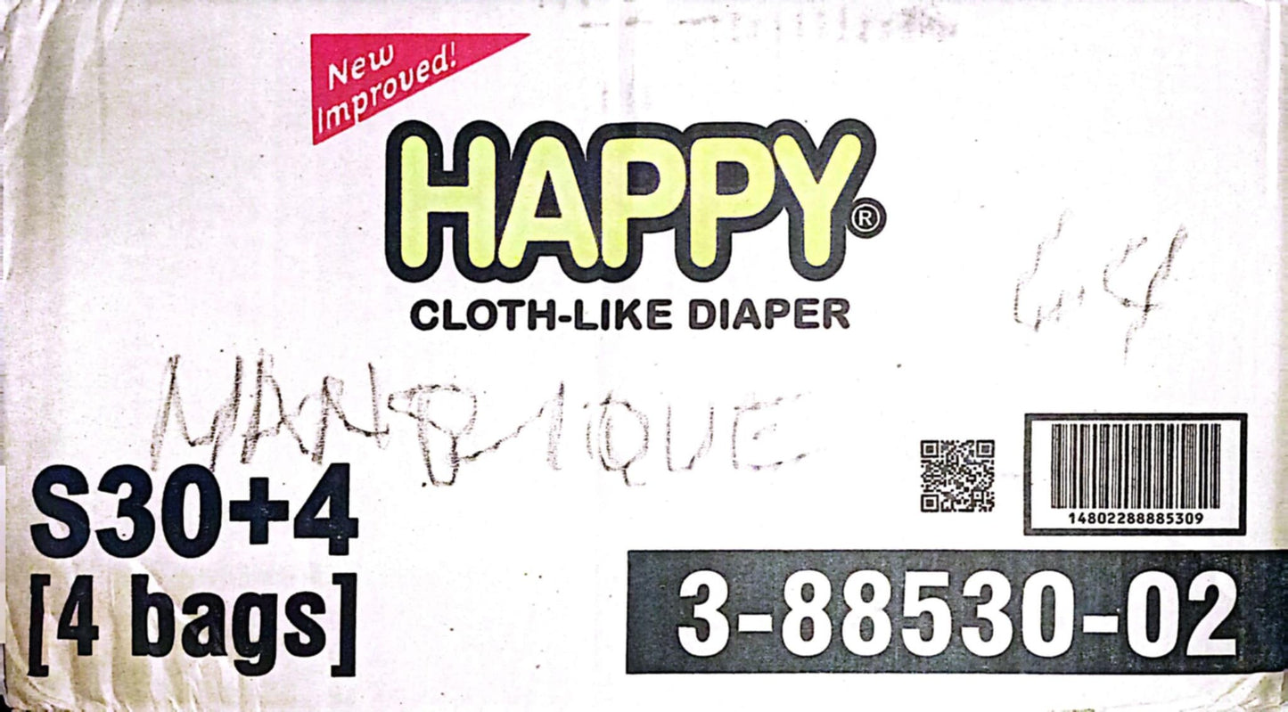 HAPPY DISPOSABLE DIAPERS SMALL 4PACKS/30+4PCS CODE:3-88530-02