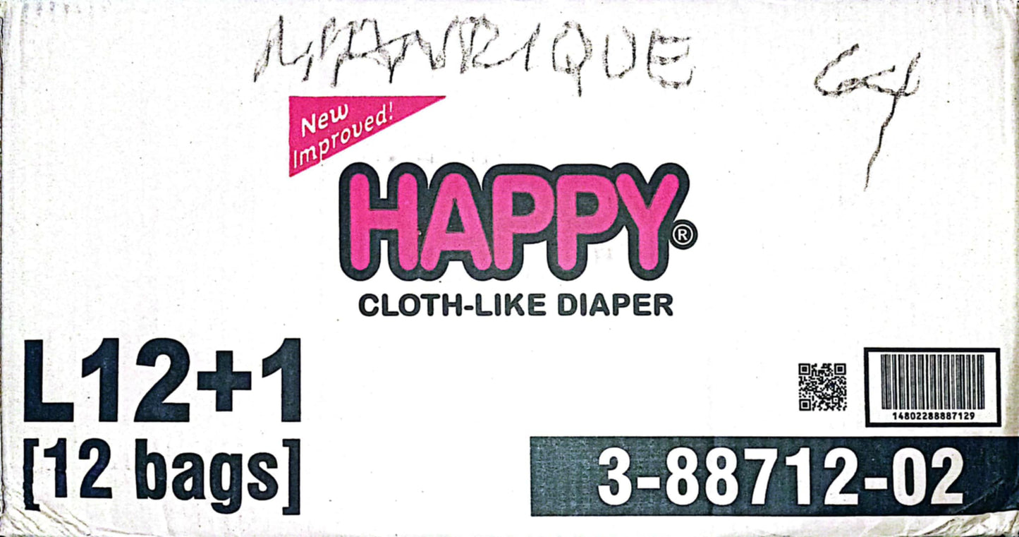HAPPY DISPOSABLE DIAPERS LARGE 12PACKS/12+1PCS CODE:3-88712-02