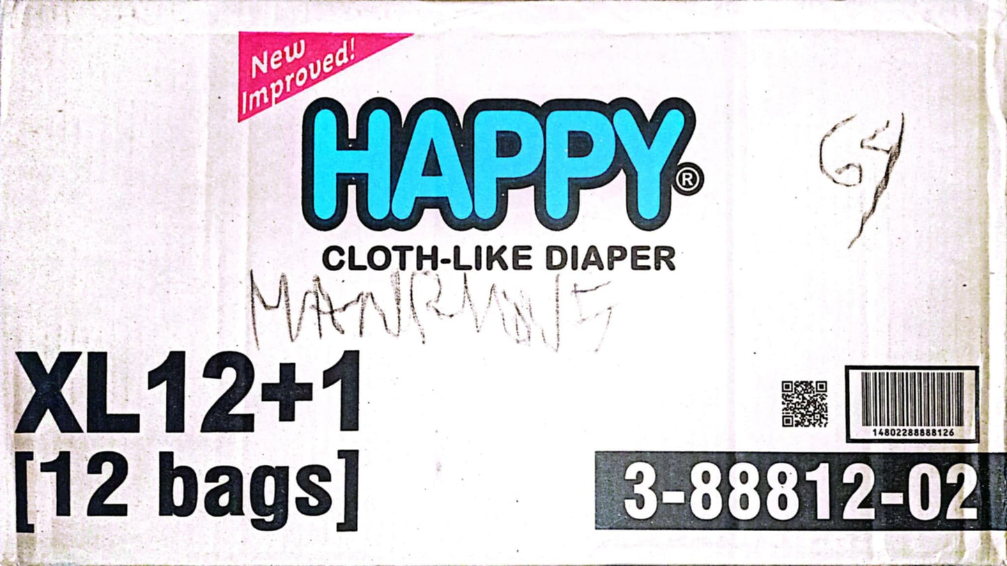 HAPPY DISPOSABLE DIAPERS X-LARGE 12PACKS/12PCS CODE:3-88812-02