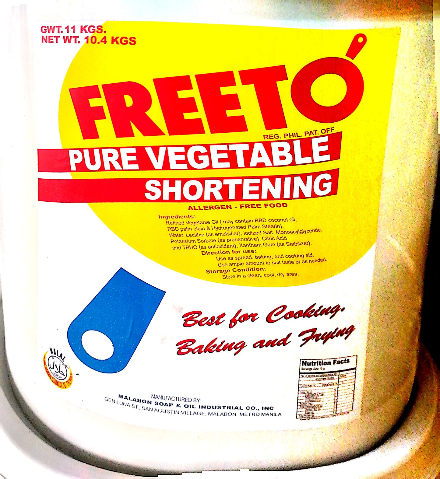 FREETO LARD SHORTENING 5 GAL