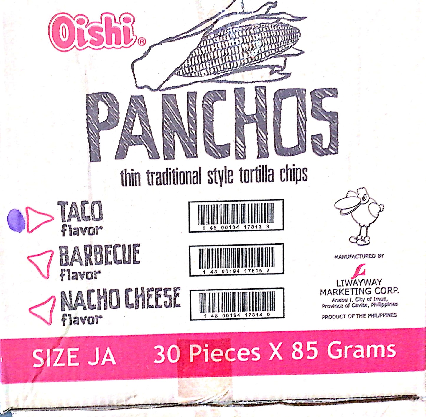 OISHI PANCHOS TORTILLA CHIPS TACO FLAVOR 30/85G