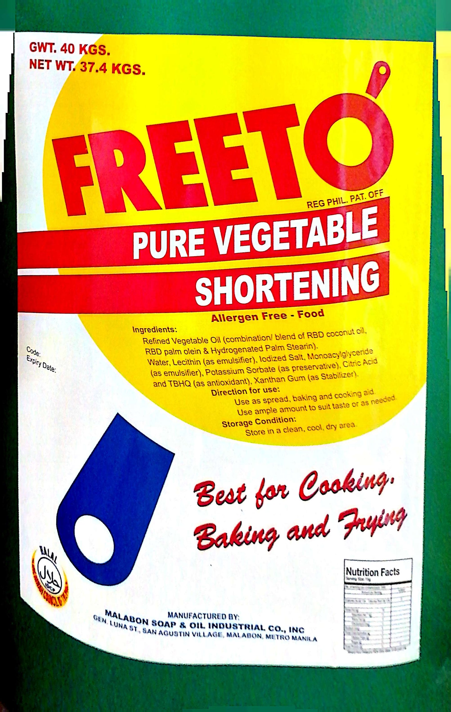 FREETO LARD SHORTENING 40KG