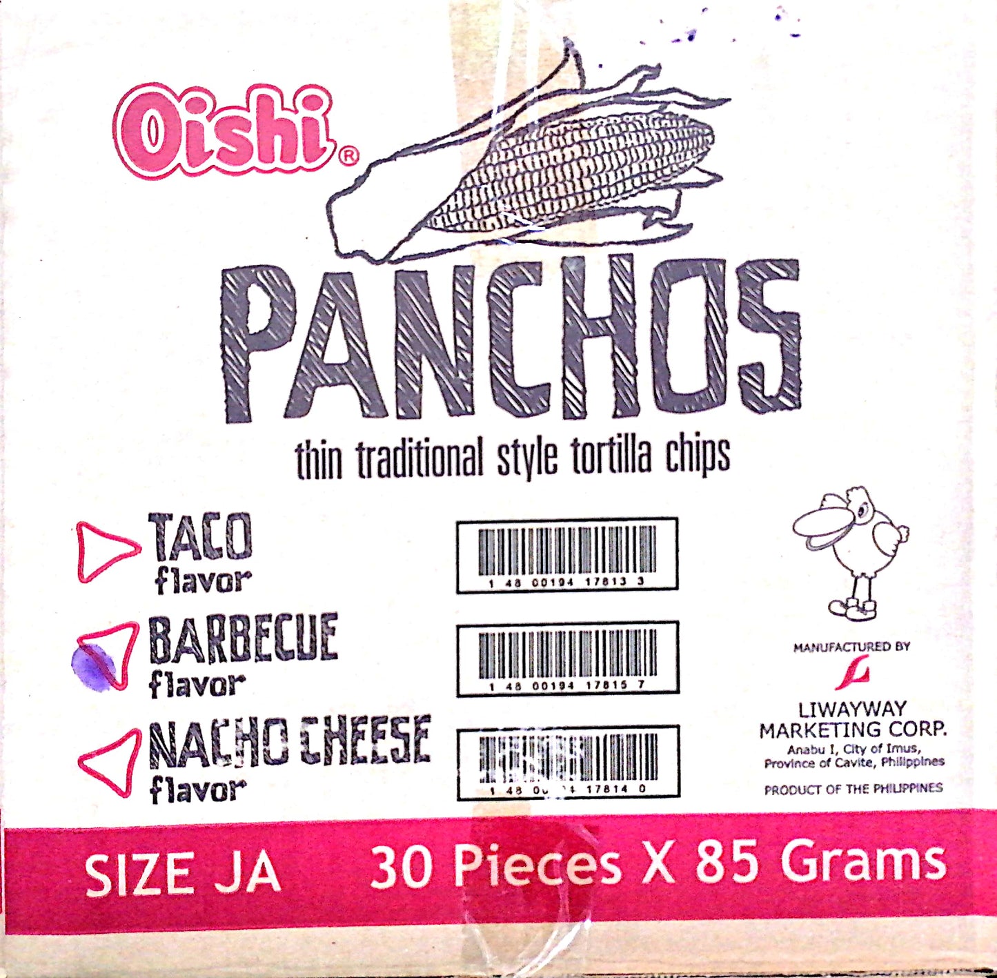 OISHI PANCHOS TORTILLA CHIPS BARBECUE FLAVOR 30/85G